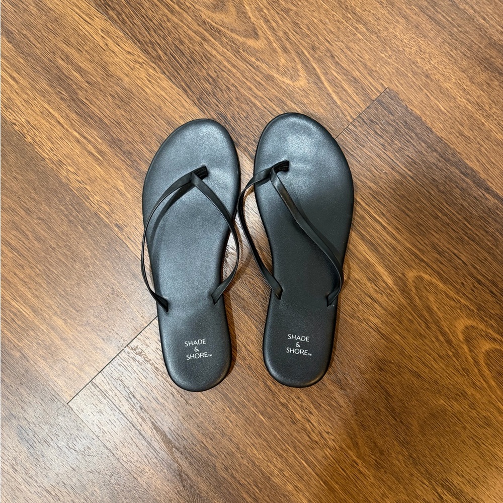 Shade & Shore Faux Leather Black Women's Sandals